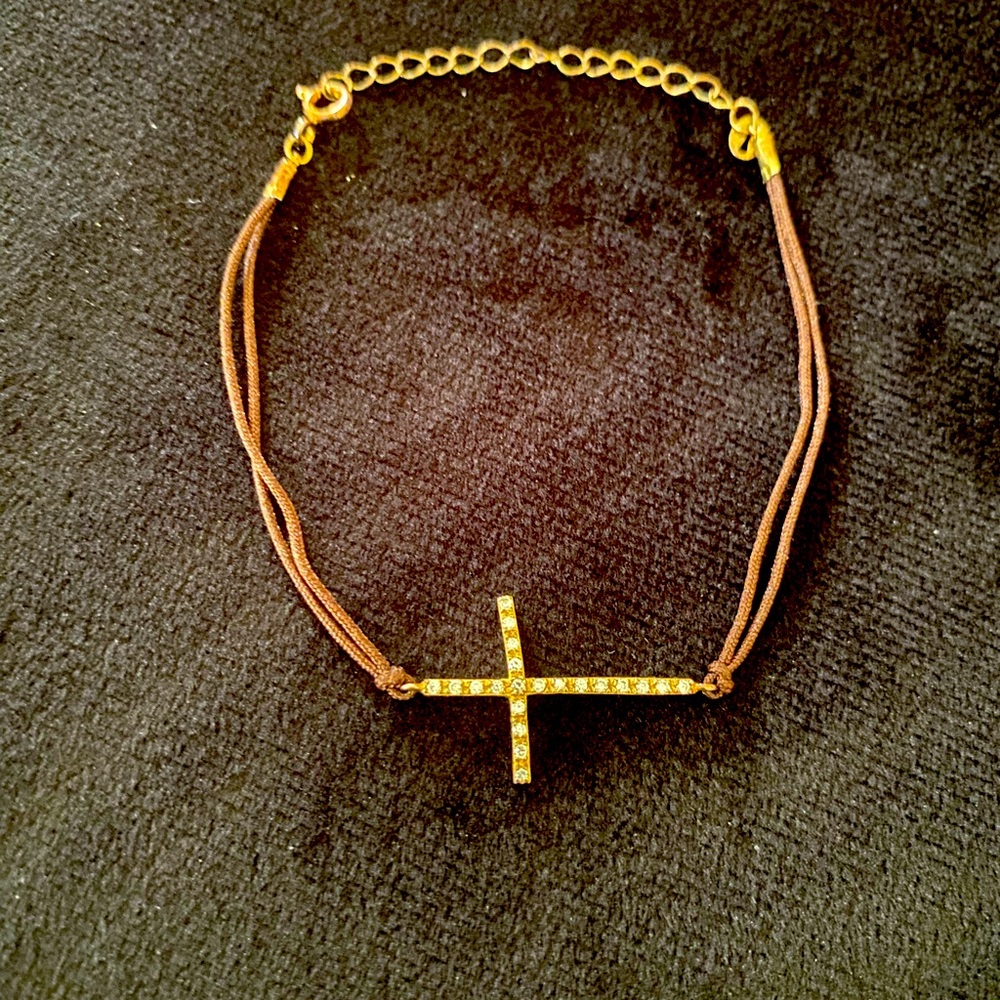 Leather And Crystal Cross Bracelet